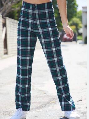 John Galt Brandy Melville Kim Pants - Green Blue Plaid
